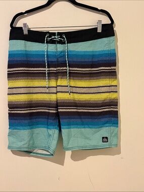Reef Men’s Turquoise, Yellow & Blue Striped Board Shorts Size 33